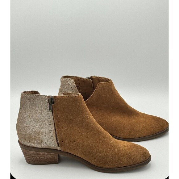 Frye & Co Caden Ankle Booties Size 7.5 Suede Cognac Glitter Heel - Picture 9 of 9